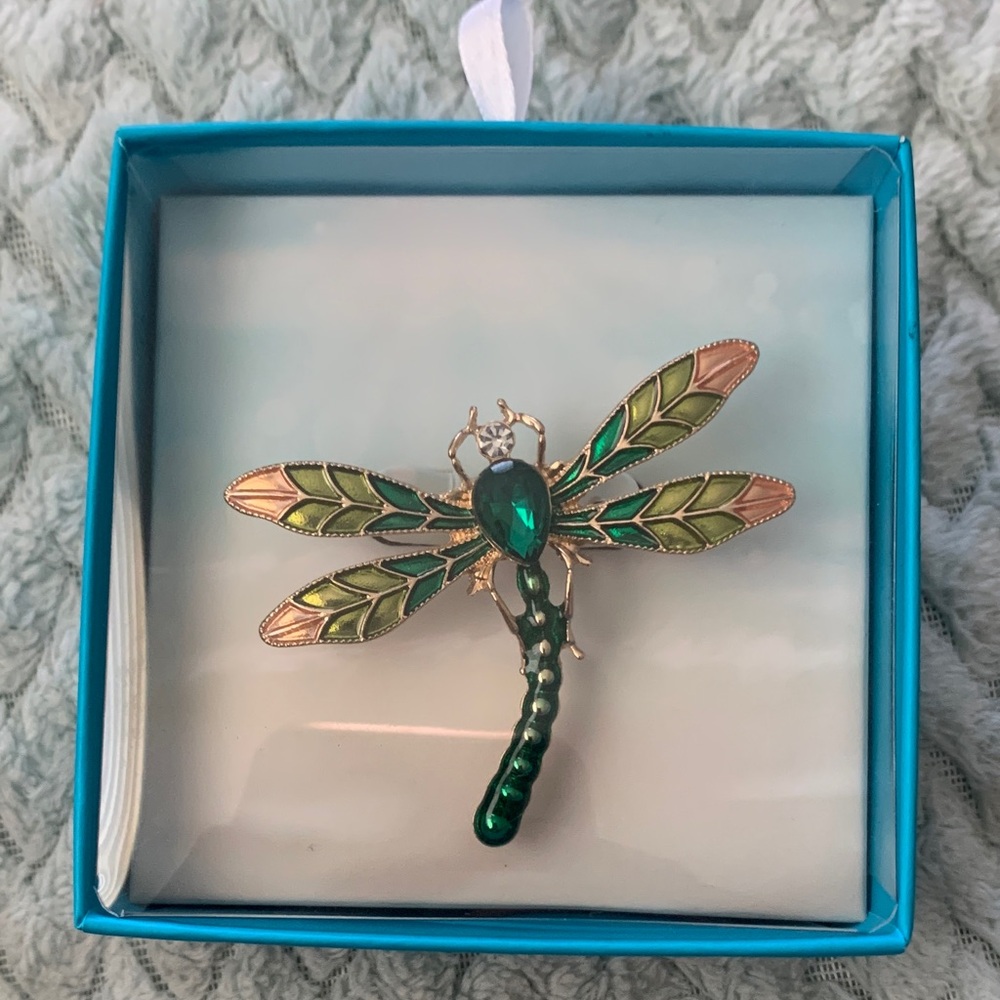 Elegant Green Dragonfly Brooch